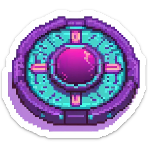 futuristic cyberpunk pixel art icon, vivid neon colors purple magenta cyan, minimal expressive design, 32x32, centered, high contrast, transparent background, no text, suitable for dark background, requested by user symbol sticker