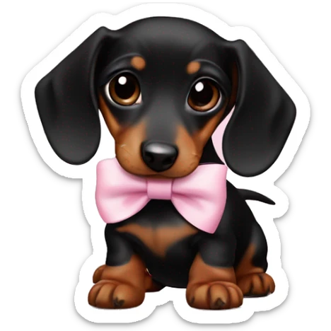black with brown parts baby dachshund with a bow of the color baby pink sticker