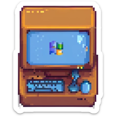Create a 63 x 64 pixel art icon closely matching the look and style of the new Windows 'My Computer' icon, with a transparent background. sticker