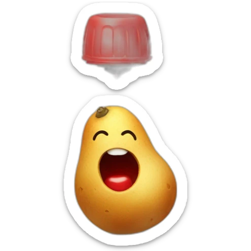 une patate avec des bras et de jambe qui tien une fourchette dans une main et une bouteille de ketchup dans l'autre sticker