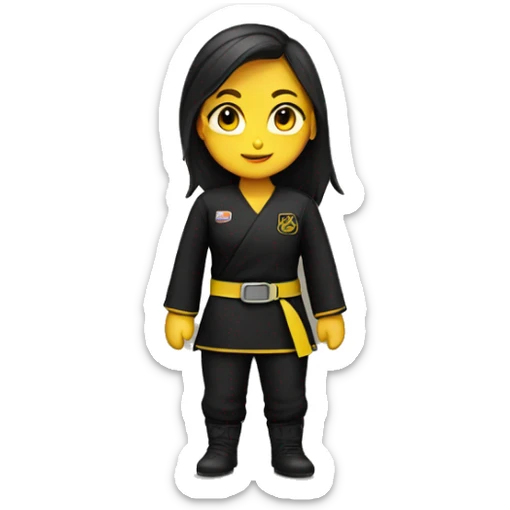 Girl with brown hair wear black gi and yellow belt sticker