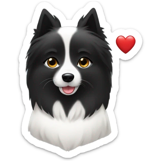 Japanese spitz dog white hug black hair girl heart sticker