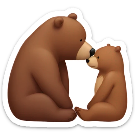 One pink bear kissing a brown bear on the forehead. Lots of hearts around  sticker