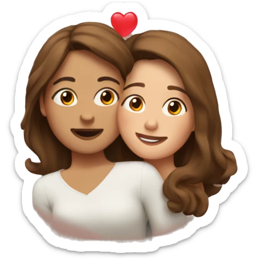 woman with brown short hair hugging a woman with brown long hair with hearts surrounding them sticker
