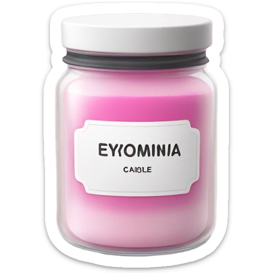 A pink candle in a jar with a white sticker and the inscription eryomina candle sticker