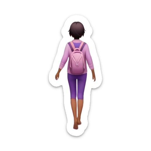 A small figure walks back across a foggy bridge, holding soft pink and purple orbs in each hand—symbolizing compassion and forgiveness. A gentle heart aura trails behind them, showing healing in motion. sticker