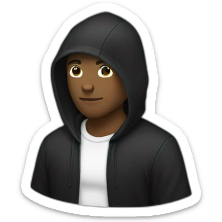Draw an emoji of a guy with black clothes with a black hoodie without a collar and a black suit sticker