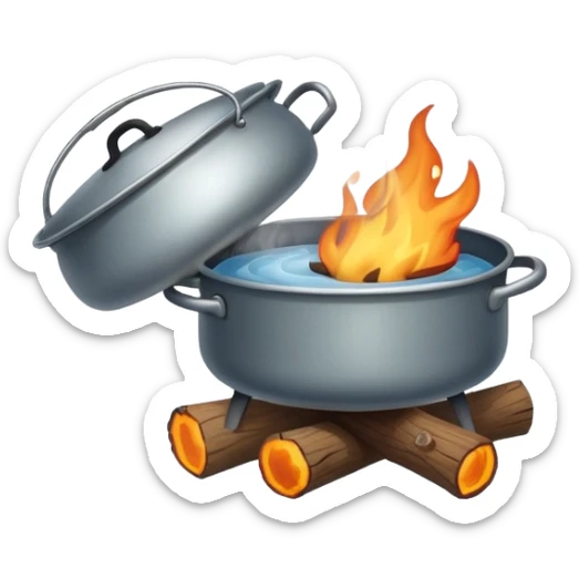 campfire with pot of boiling water hanging above, steam coming out sticker