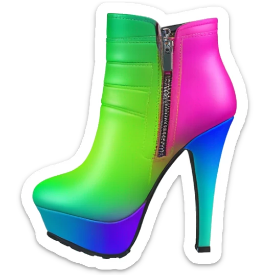 Realistic isolated top view pair of lime green,hot pink ,blue and green ombre high heel ankle bootie boots.  sticker