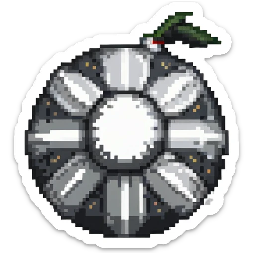 Black digital bomb with shuriken or ninja star fuse at the top, round black bomb body with silver/gray accents, pixel art style sticker