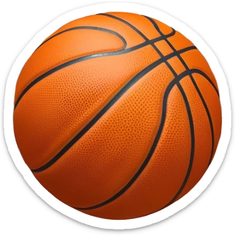 Cinematic Realistic image of a basketball captured in dynamic motion, with detailed surface textures and a slight motion blur, set against a vibrant urban backdrop with energetic lighting sticker