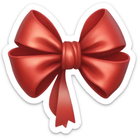 "A vibrant red bow with a silver hollow heart at the base of the bow's knot. The bow should have an intense red color, and the silver heart should be positioned at the center of the knot." sticker