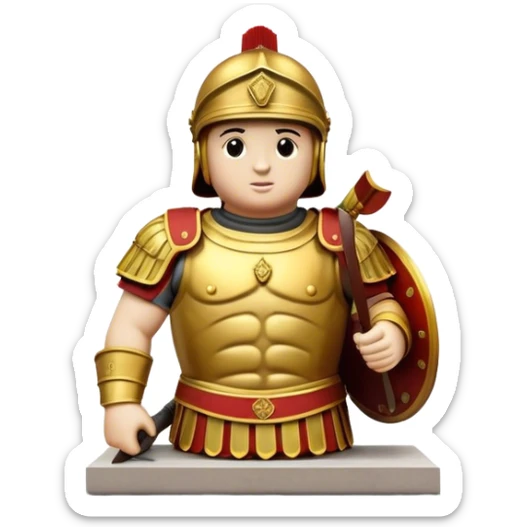 Cinematic Realistic Roman Soldier Statue at Botero Square Landmark Emoji, depicted as a striking, larger-than-life sculpture rendered with rich detail and dynamic, urban lighting. sticker
