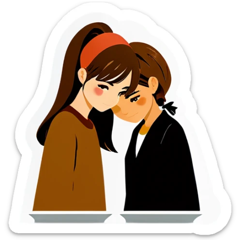 2 girls 1 long brown hair 1 blind short hair making breaclets  sticker