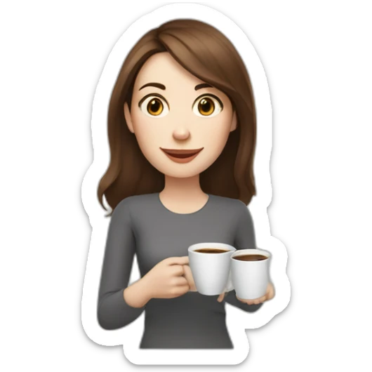 woman with brown hair and pale skin juggling coffee cups and mini laptops sticker