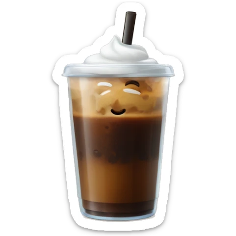 Espresso iced coffee with ice and sweet cold foam in top in a clear cup with a lid and straw  sticker