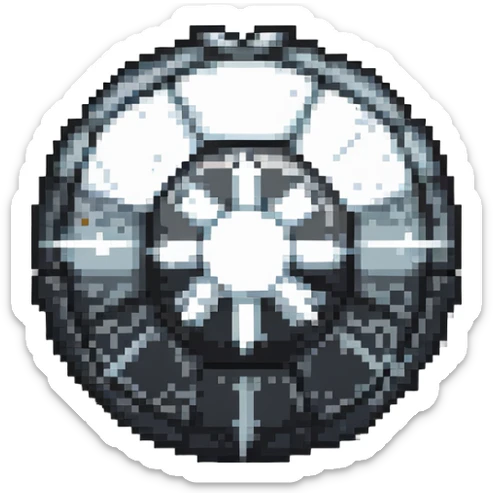 Black digital bomb with shuriken or ninja star fuse at the top, round black bomb body with silver/gray accents, pixel art style sticker