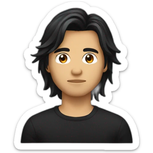 Filipino guy with hair like duff mckagan but black wearing black shirt sticker