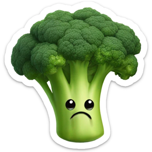 A broccoli with sad eyes and a trembling lip looks upset, as if saying goodbye. sticker