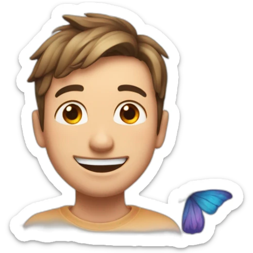 A happy person with hearts in his eyes and butterflies around his head sticker