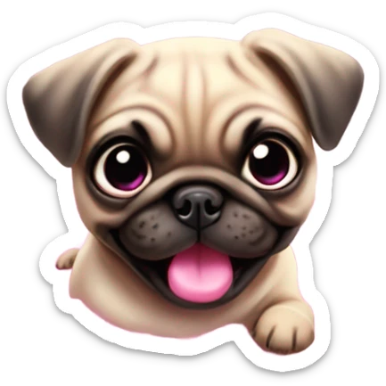Baby pug with big pink
eyes wearing a pink bow above 1 ear jumping in a puddle  sticker