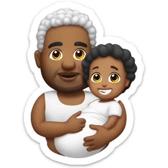 fat dominican man with curly hair holding his white baby girl sticker