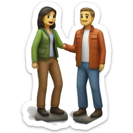 mujer y hombre junto a una carpa a la orilla de un lago con montañas de fondo sticker