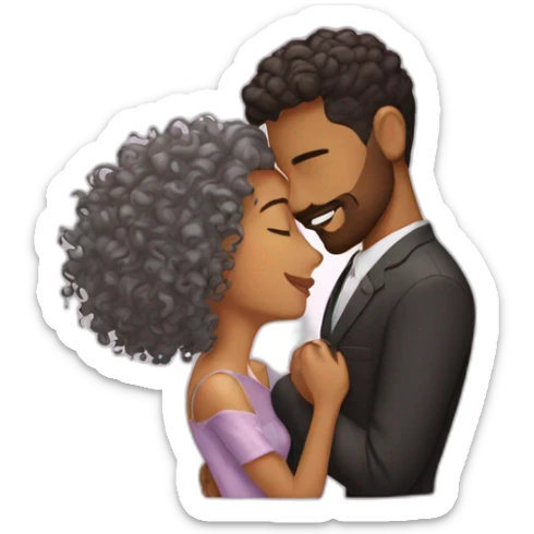 Brown man with a hair cut fade kissing a res curly hair woman sticker