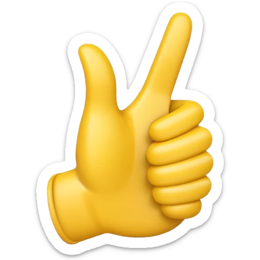 Apple-style 3D illustration of a single yellow emoji hand giving a thumbs up gesture, glossy and rounded, centered on a clean white background, soft shadow underneath, isolated and minimal design sticker