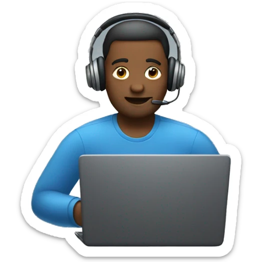 man in headphones talking hold laptop and phone only upper part of body  sticker