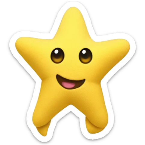 A plush toy that looks like a yellow star with arms and legs. The face is cartoony. sticker