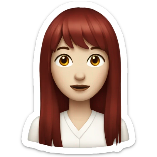 Woman  that has white skin and Long Dark red hair and fringe bangs sticker