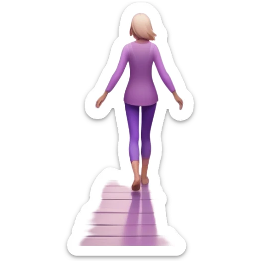 A small figure walks back across a foggy bridge, holding soft pink and purple orbs in each hand—symbolizing compassion and forgiveness. A gentle heart aura trails behind them, showing healing in motion. sticker