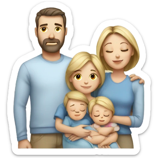Caucasian family with mother, father, 3 kids and 1 baby sleeping sticker