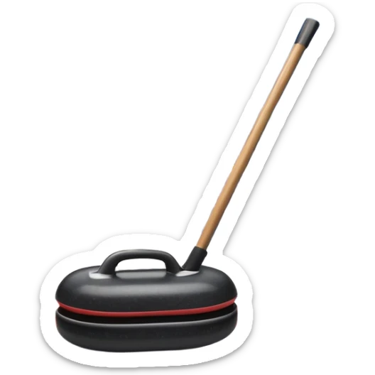 An icon featuring a curling stone sliding across the ice, with a broom nearby. The scene includes the curling rink, with its distinctive circles, and a vibrant crowd in the stands. Snowflakes fall outside the arena, and bright lights illuminate the ice. Transparent background. sticker