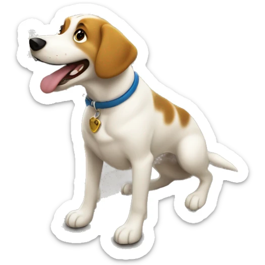 The dog barks to the town below for fun. A kind man flying by rescues the dog. Then every other dog barks  sticker