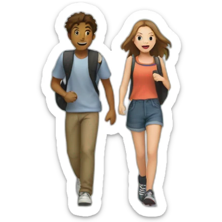 2 teenagers in town including one who stops in the middle of the road to catch a Pokemon sticker