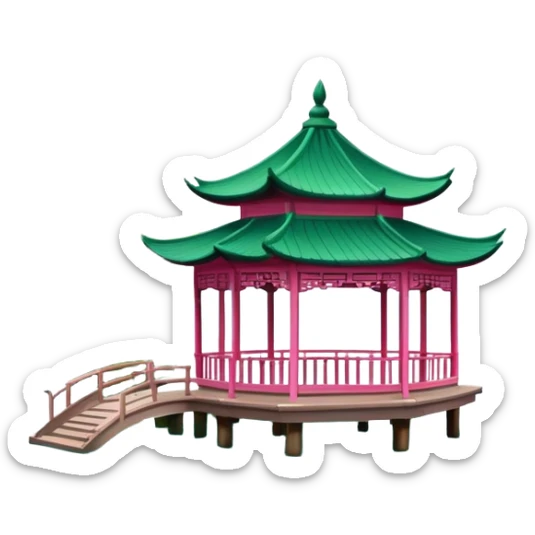 Lotus in the Breeze at Crooked Courtyard, West Lake Hangzhou, simplified emoji style, pink lotus flowers on water with pavilion, cartoon style sticker