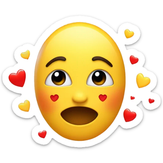 Regular yellow Emoji in love looking , blushing and red little hearts on the air sticker