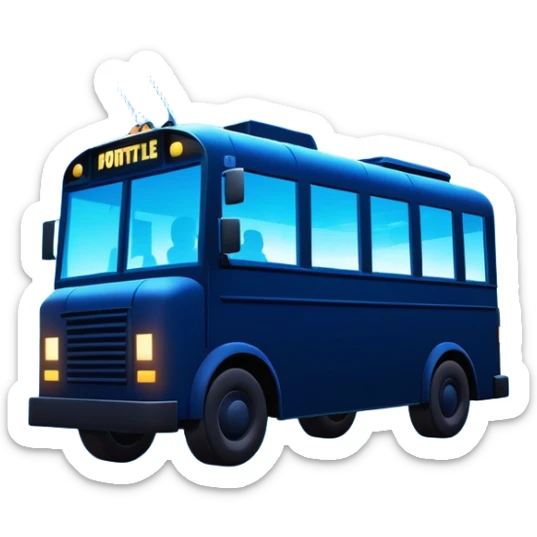 Fortnite battle bus signal projected in the night sky, similar to the bat signal but with the battle bus silhouette sticker