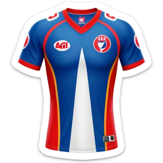 Cinematic Realistic image of an AFL jersey rendered in vibrant team colors with detailed fabric textures and dynamic creases, illuminated by bold, stadium lighting that accentuates its sporty character sticker
