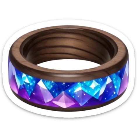 dark wood ring with epoxy resin in purple nd blue space colors and milki way crystal sticker