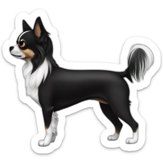 "dog-blackandwhite-longhairbody-barelegs-chihuahuaears-hairyears sticker