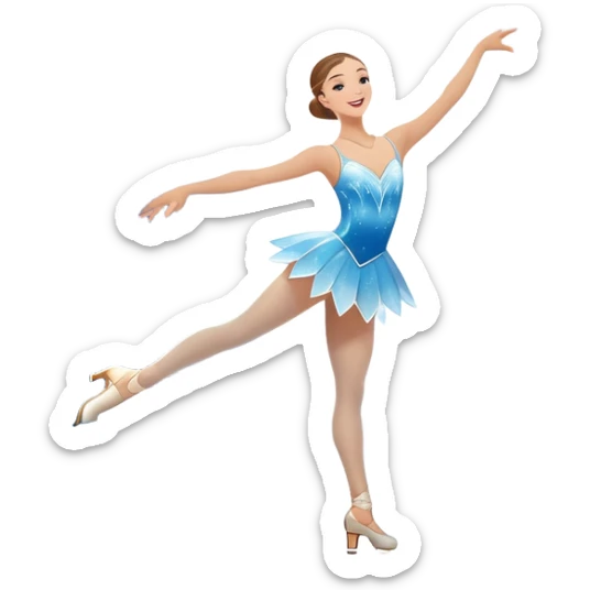An icon showing a graceful figure skater performing a spin on the ice in a grand ice palace. The rink is illuminated by soft light beams, with cheering spectators in the stands. Snowflakes gently fall, adding to the magical atmosphere. Transparent background highlights elegance and artistry. sticker