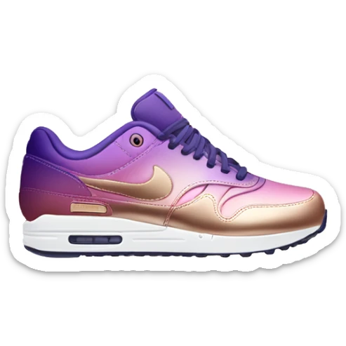 Realistic pair of metallic dark purple to rose gold ombre Nike Sneakers facing forward.  sticker