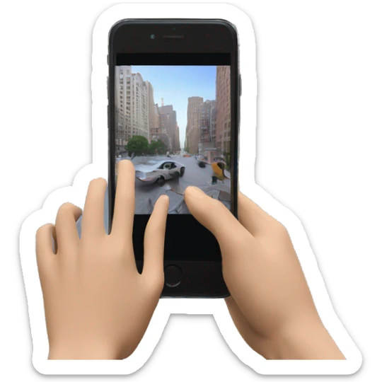 phone in hands (filming a video of the city) shooting from the first person, hands visible up to the elbows sticker