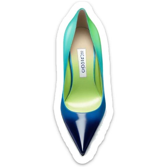 Realistic isolated top view of a pair of navy blue,pastel blue,lime green,and mint green ombre Jimmy Choo high heel shoes. sticker