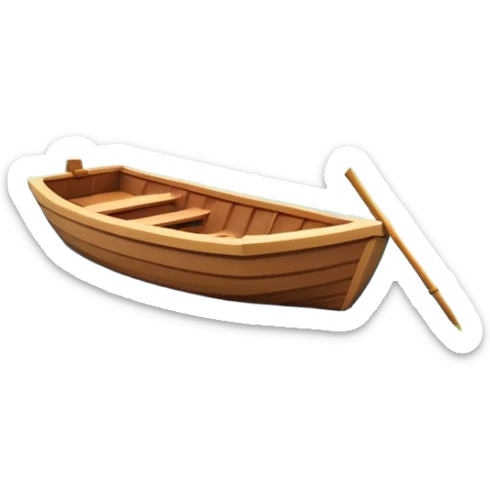 A 3D cartoon small boat floating on estuary water, with nearby reeds and horizon in view, bright lighting, photo frame, Memoji-style. sticker