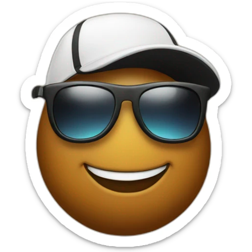 Happy Poop emoji in sport sunglasses and sport cap sticker