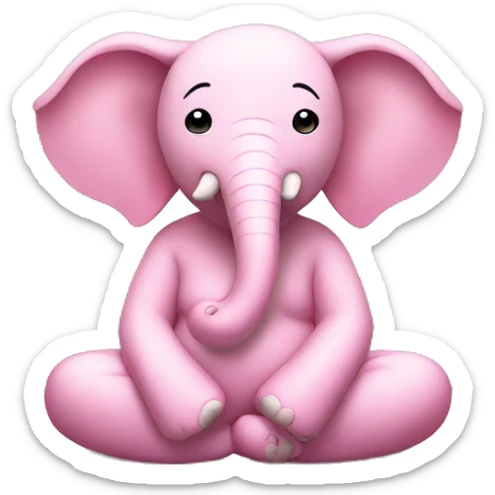 Create pink elephant sitting in a zen garden doing breathing exercises of breathing sticker